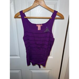 Bandolino Purple Beaded Tie Back Knit Tank Top XL Women's Sleeveless Sweater